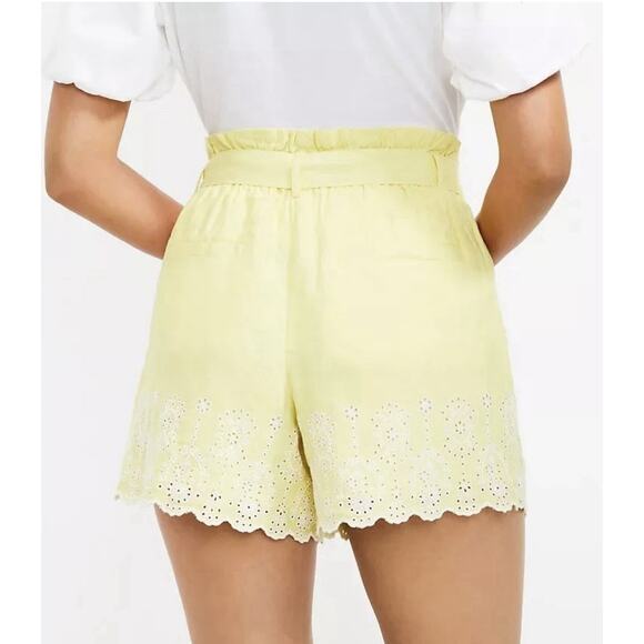 LOFT Paperbag Eyelet Shorts Women’s Small Bright Yellow Scallop Hem NWT Summer‎ - Picture 3 of 8